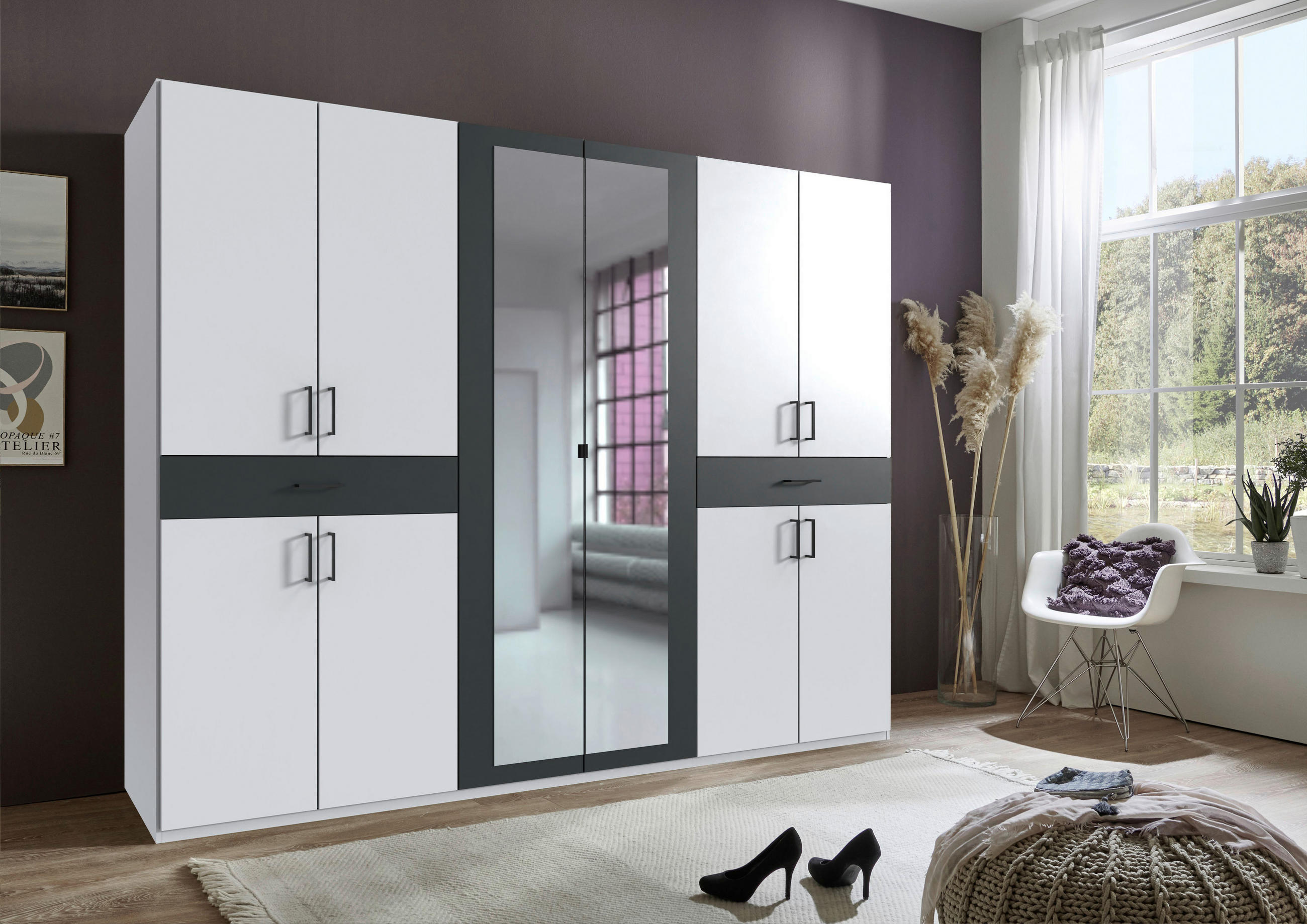 DREHTÜRENSCHRANK 270/208/58 cm 10-türig Graphitfarben, Weiß  - Schwarz/Graphitfarben, KONVENTIONELL, Glas/Holzwerkstoff (270/208/58cm) - Boxxx