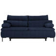 BOXSPRINGSOFA Webstoff Dunkelblau Rückenkissen, Armlehnenkissen, Bettkasten, Schlaffunktion, Rücken echt  - Schwarz/Dunkelblau, Design, Textil/Metall (202/93/100cm) - Novel