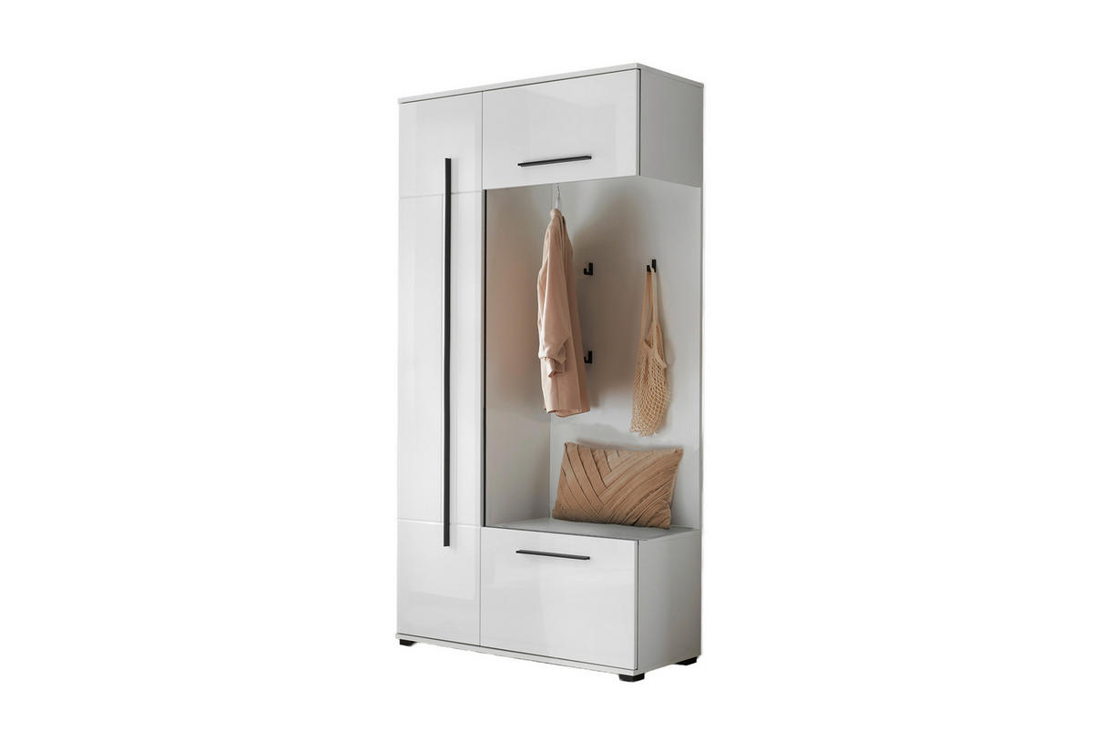 GARDEROBE  in 111/201/39 cm  - Weiß Hochglanz/Weiß, MODERN, Holzwerkstoff (111/201/39cm) - MID.YOU