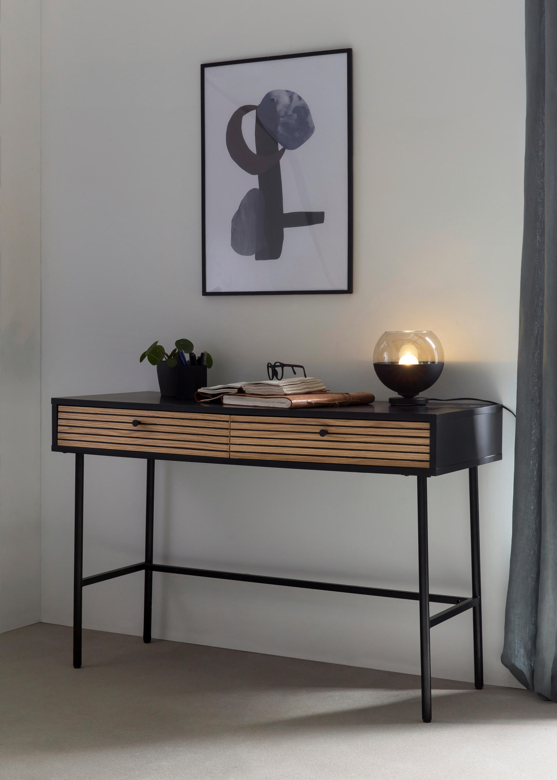PÍSACÍ STÔL, čierna, farba duba, 120/50/75 cm - čierna/farba duba, Design, drevo/kompozitné drevo (120/50/75cm) - Livetastic