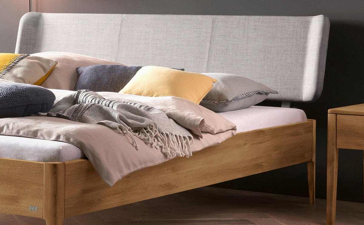 BETT 140/200 cm  in Hellgrau, Wildeiche  - Wildeiche/Hellgrau, Design, Holz/Textil (140/200cm) - Hasena