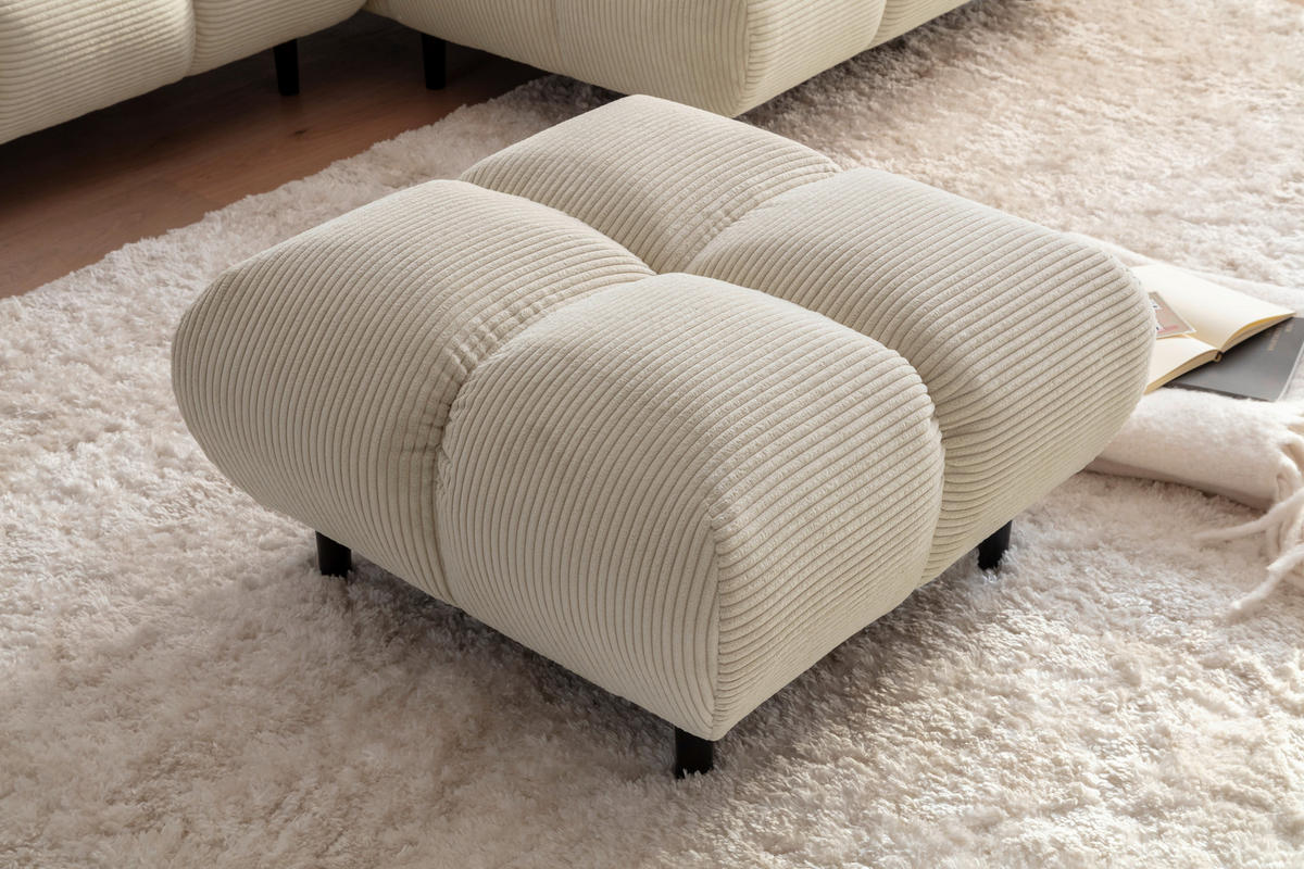HOCKERBANK 73/41/73 cm Cord Naturfarben Holz  - Schwarz/Naturfarben, Design, Holz/Textil (73/41/73cm) - Pure Home Lifestyle