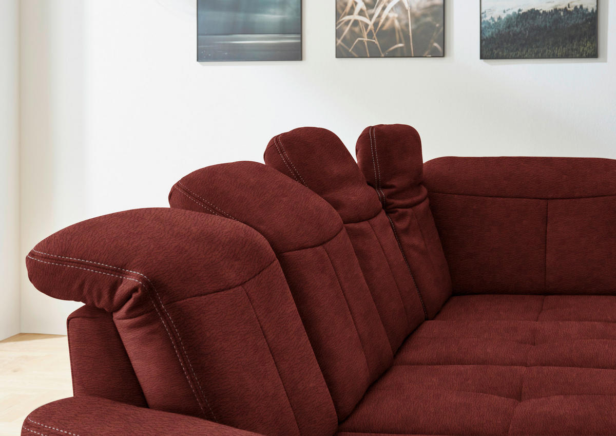 WOHNLANDSCHAFT in Mikrofaser Hellrot  - Wildeiche/Hellrot, Konventionell, Holz/Textil (185/343/243cm) - Voleo