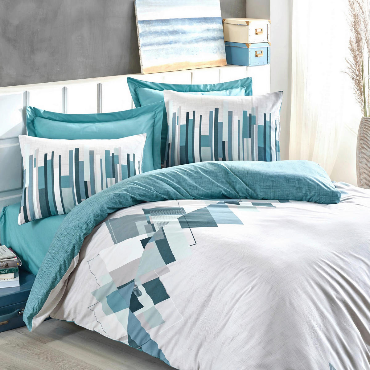 BETTWÄSCHE 135/200 cm  - Weiß/Grün, Basics, Textil (135/200cm)