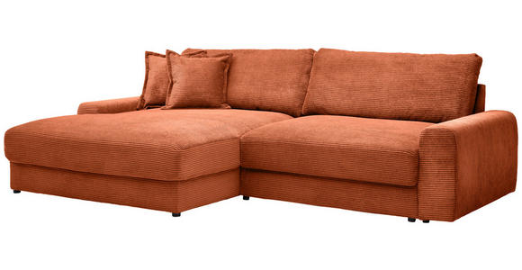 ECKSOFA in Cord Terracotta  - Terracotta/Schwarz, MODERN, Kunststoff/Textil (180/300cm) - Carryhome