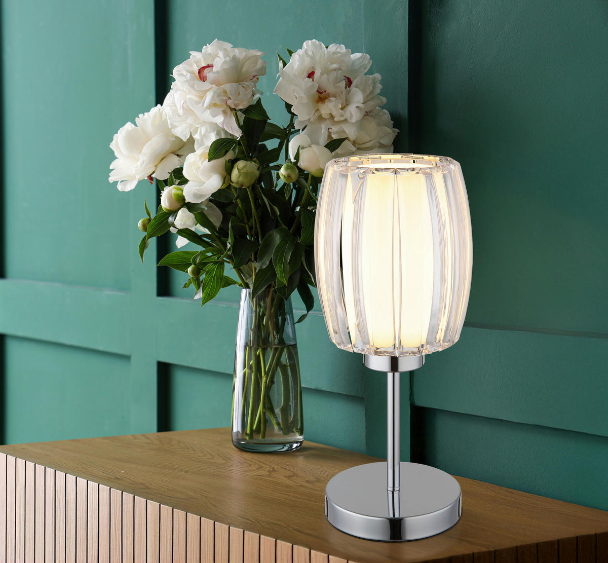 TISCHLEUCHTE 18/40 cm   - Klar/Chromfarben, Design, Glas/Kunststoff (18/40cm) - Globo