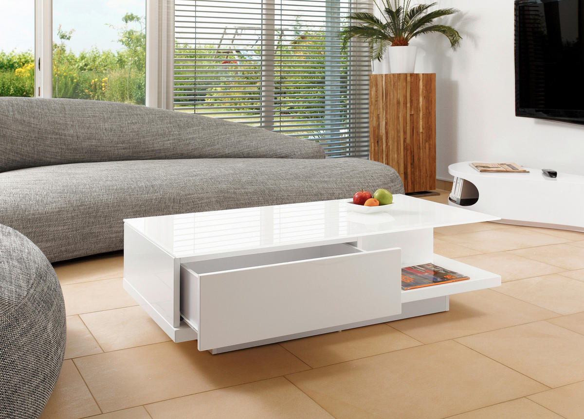 COUCHTISCH in Glas, Holzwerkstoff 120/60/36 cm  - Weiß Hochglanz/Weiß, Design, Glas/Holzwerkstoff (120/60/36cm) - Livetastic