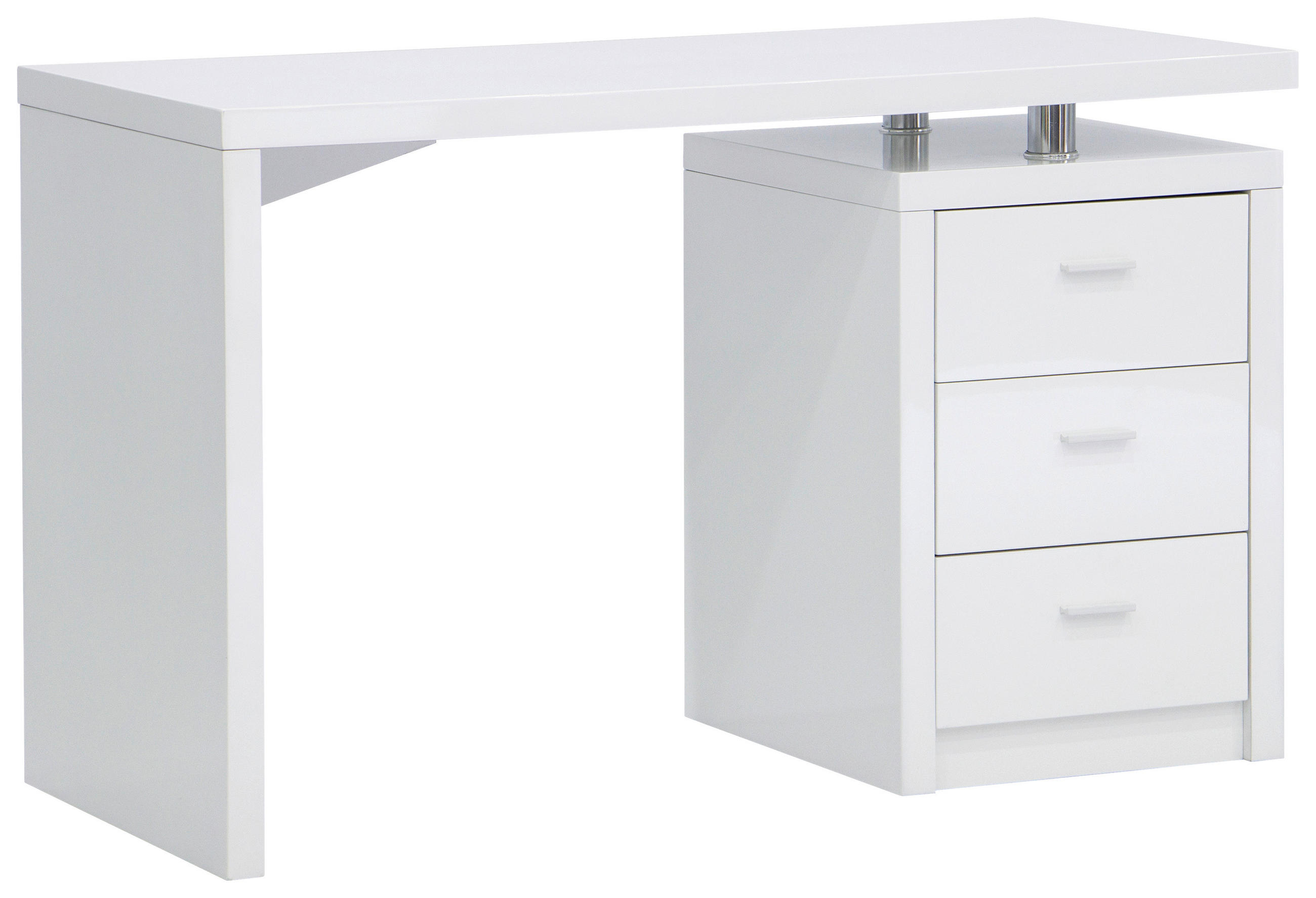 SCHREIBTISCH  in Weiss Hochglanz  - Weiss Hochglanz/Chromfarben, Modern, Holzwerkstoff/Metall (120/75/55cm) - MID.YOU