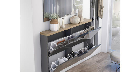 HÄNGESCHUHSCHRANK 140/82/19 cm - Eichefarben/Anthrazit Hochglanz, Design, Holzwerkstoff/Metall (140/82/19cm) - Xora