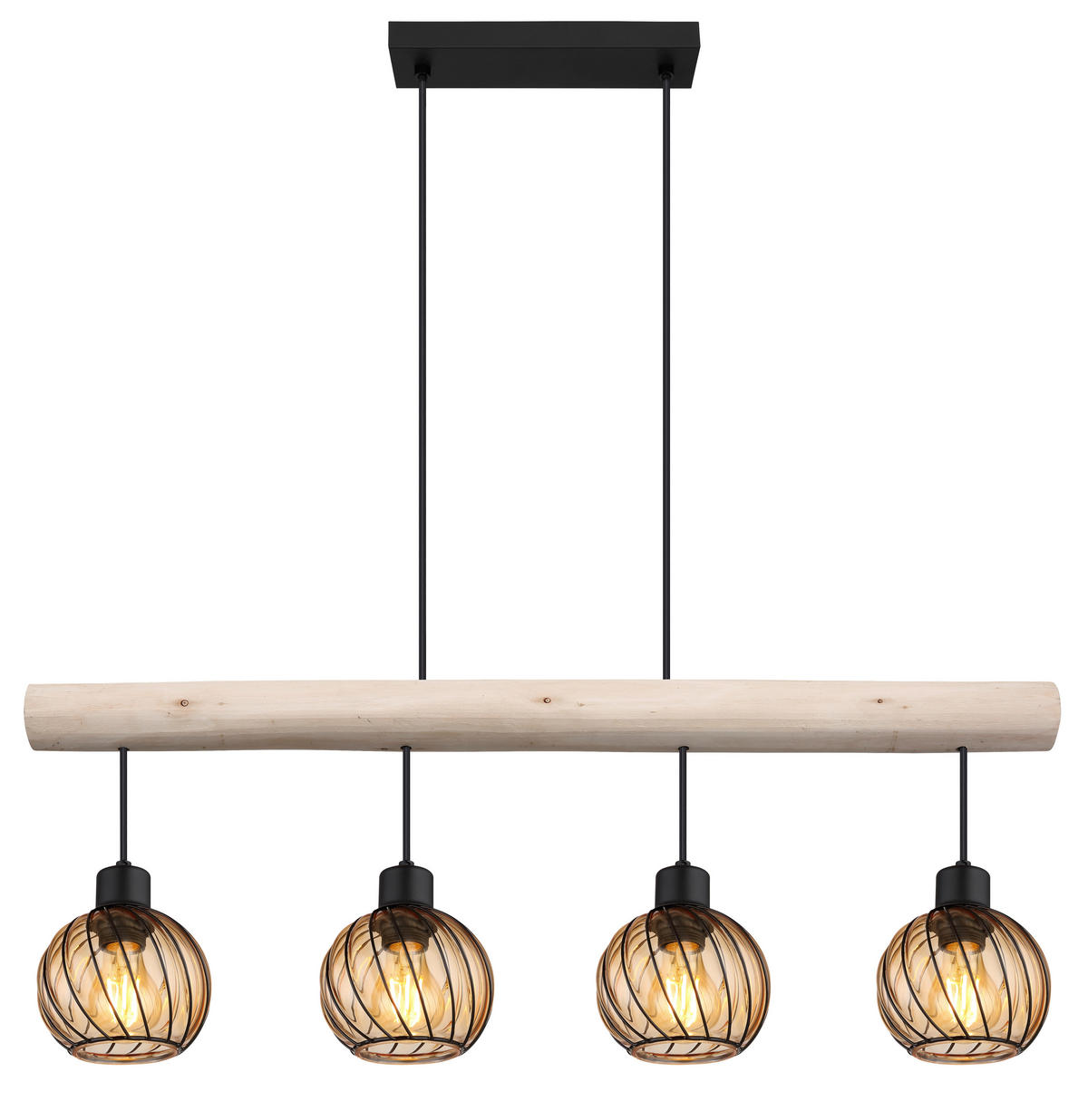 HÄNGELEUCHTE 82/13/120 cm   - Schwarz/Naturfarben, Natur, Glas/Holz (82/13/120cm) - Globo