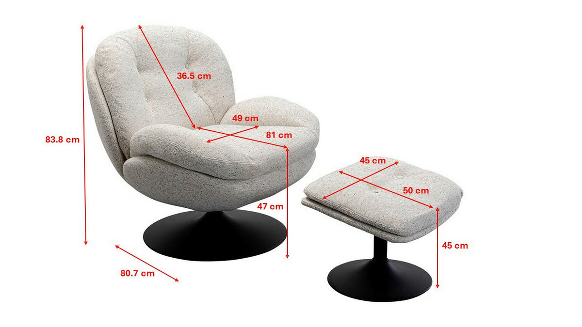 SESSELSET STANFORD Flachgewebe Hocker    - Schwarz/Grau, MODERN, Textil/Metall (84/81/84cm) - Kare-Design