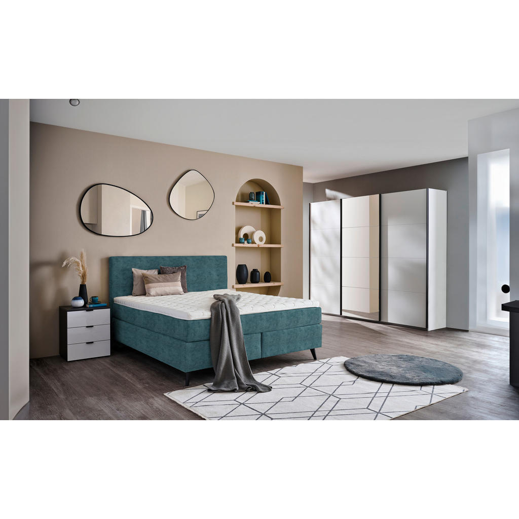 Thumbnail - Voleo Boxspringbett, Blau, Textil, H3, Höhe ca. 19 cm, 200x200 cm, Über- und Sondergrößen erhältlich, gepolstertes Kopft...