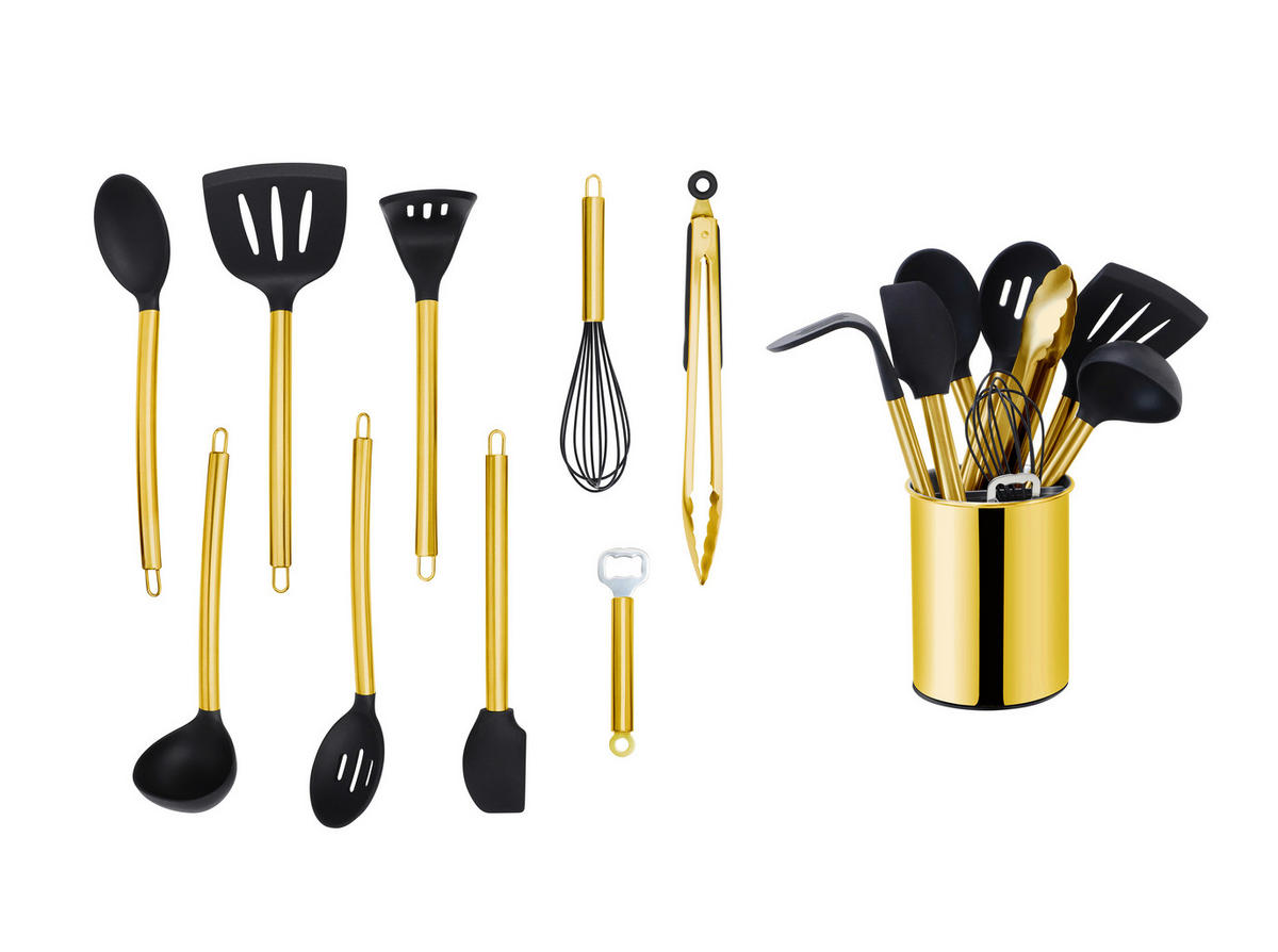 SADA KUCHYNSKÉHO NÁRADIA 10-dielne - čierna/zlatá, Basics, kov/plast (13cm) - Echtwerk