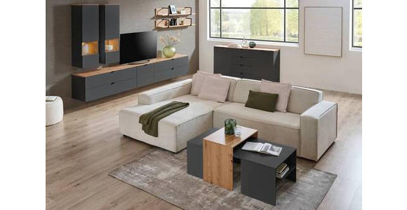 TV-ELEMENT Graphitfarben, Eiche Artisan  140/62/44 cm  - Schwarz/Graphitfarben, MODERN, Holzwerkstoff/Metall (140/62/44cm) - Hom`in