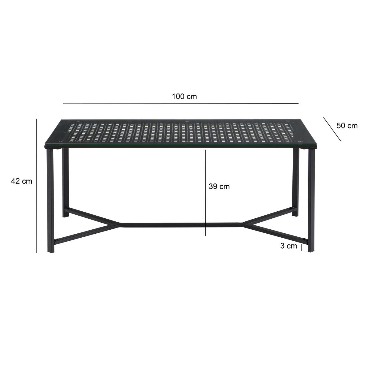 COUCHTISCH in Glas 100/50/42 cm  - Schwarz, Design, Glas/Metall (100/50/42cm) - MID.YOU