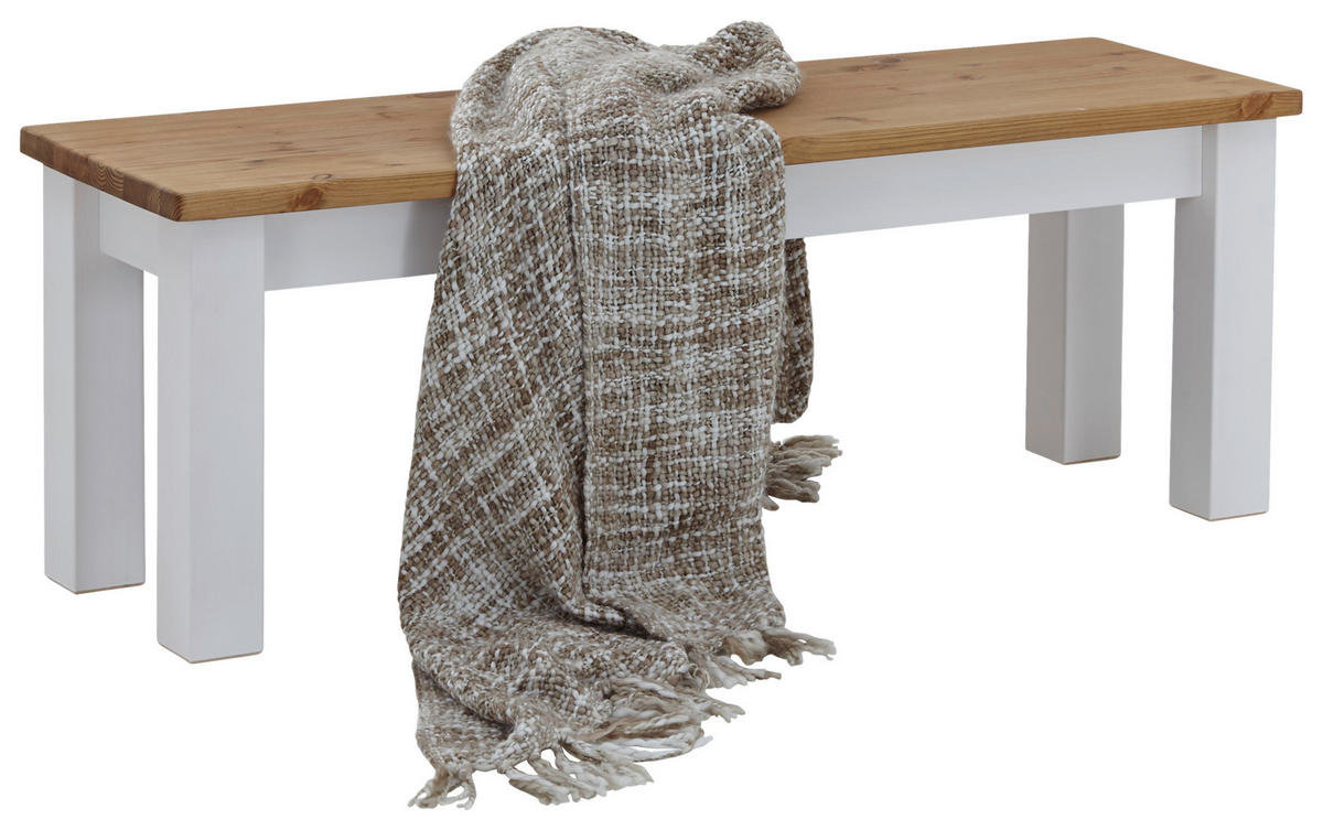 SITZBANK 130/46/40 cm Laugenfarbig, Weiß Kiefer massiv  - Laugenfarbig/Weiß, ROMANTIK / LANDHAUS, Holz (130/46/40cm) - Boxxx