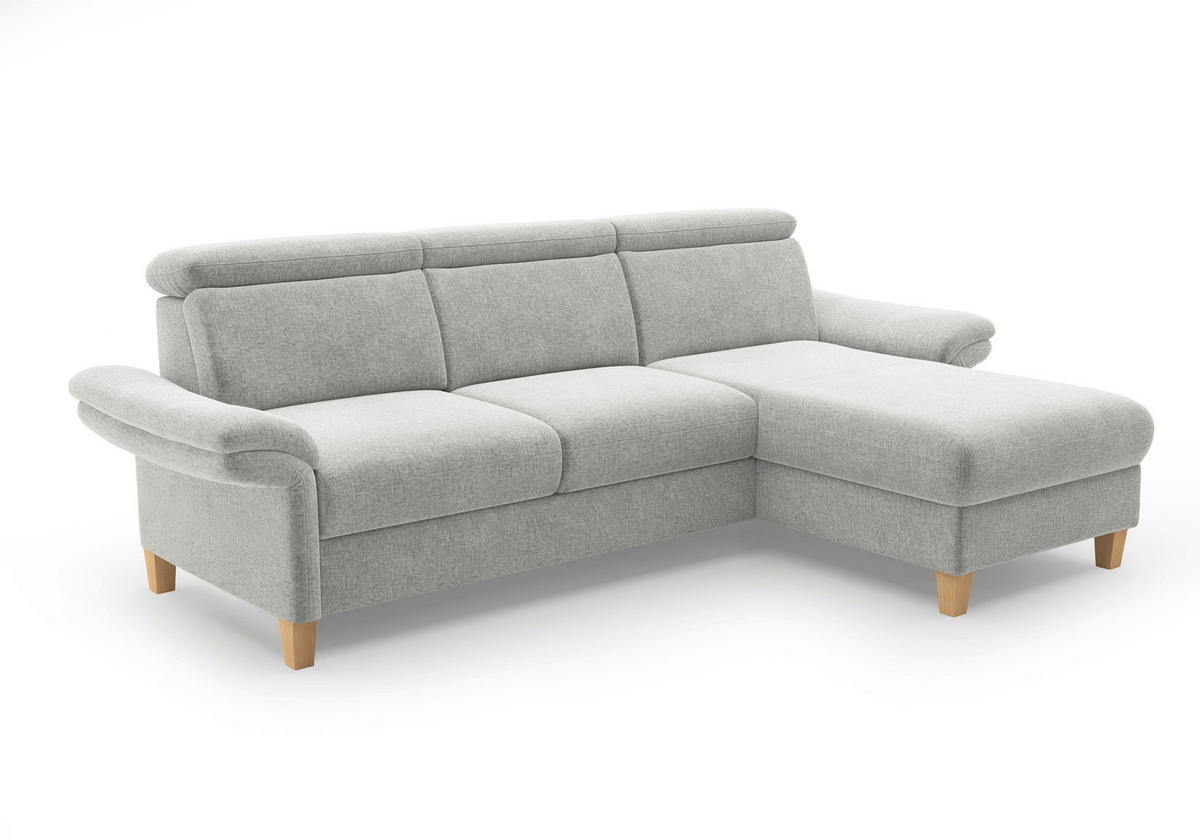 ECKSOFA GLENDALE E Hellgrau Flachgewebe  - Eichefarben/Hellgrau, KONVENTIONELL, Holz/Textil (253/166cm) - Sit & More