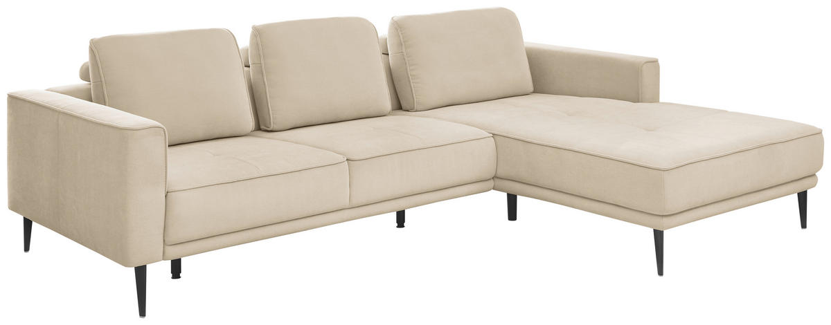 ECKSOFA Naturfarben Flachgewebe  - Schwarz/Naturfarben, KONVENTIONELL, Textil/Metall (279/193cm) - SetOne by Musterring