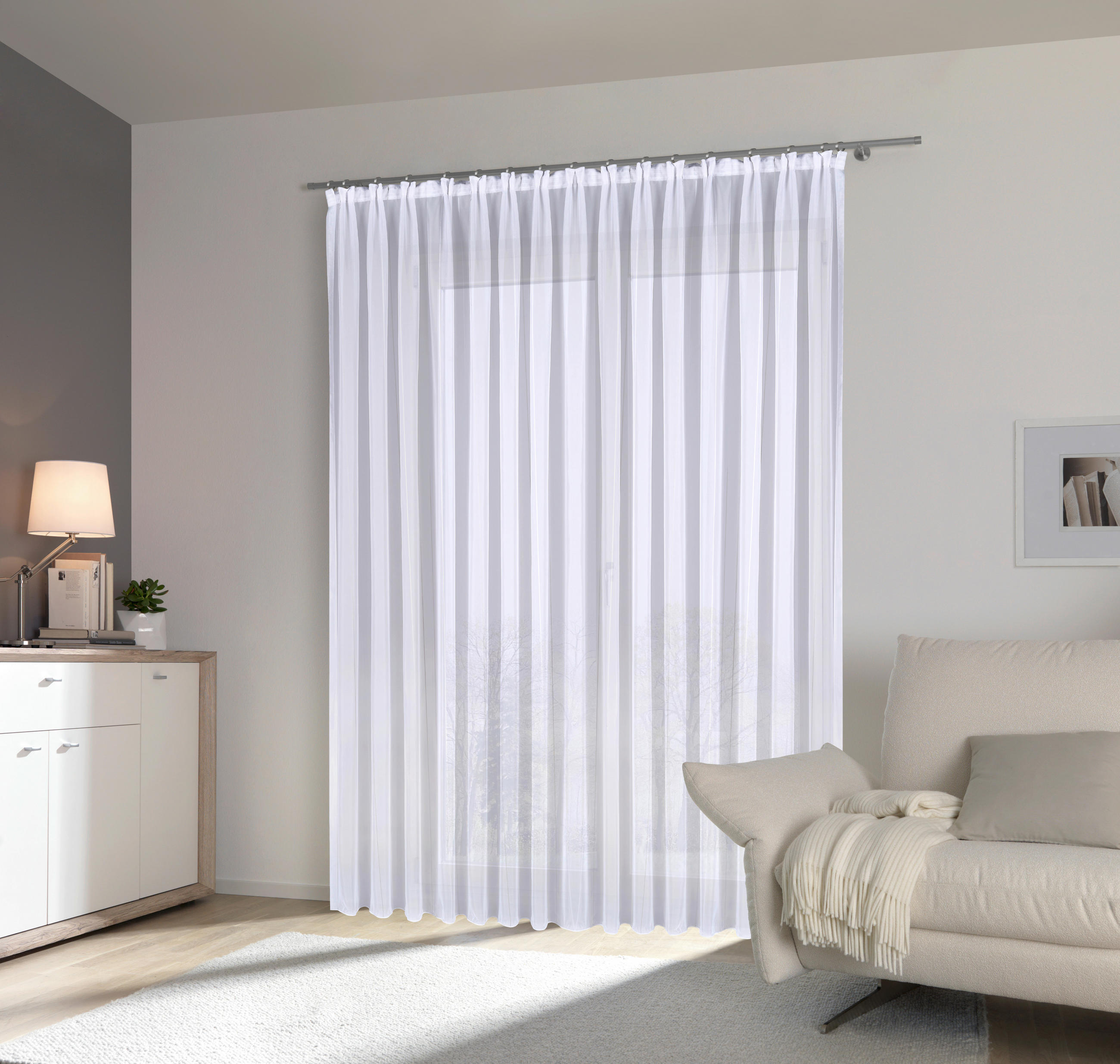 FERTIGSTORE  halbtransparent   450/245 cm  - Weiß/Grau, Basics, Textil (450/245cm) - Esposa