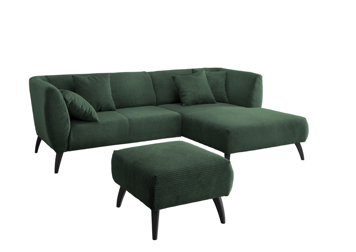 ECKSOFA in Cord Dunkelgrün  - Dunkelgrün/Schwarz, Modern, Holz/Textil (264/160cm) - MID.YOU