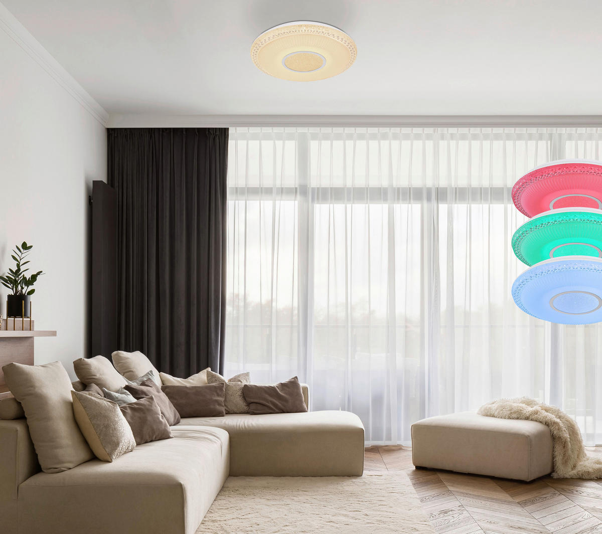 LED-DECKENLEUCHTE KLEMENS 50/9 cm   - Chromfarben/Opal, KONVENTIONELL, Kunststoff/Metall (50/9cm) - Globo