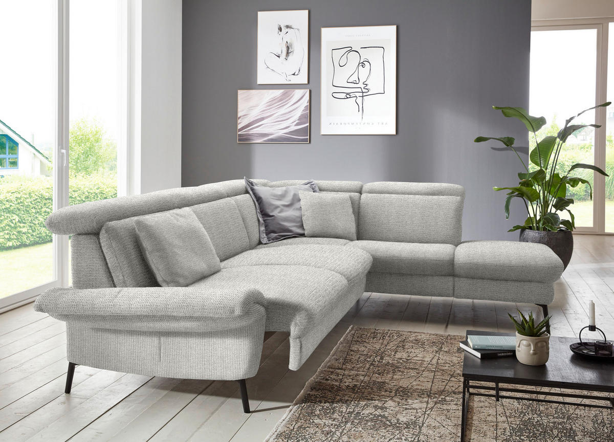 ECKSOFA in Struktur Silberfarben  - Silberfarben/Schwarz, Modern, Textil/Metall (275/235cm) - Cantus