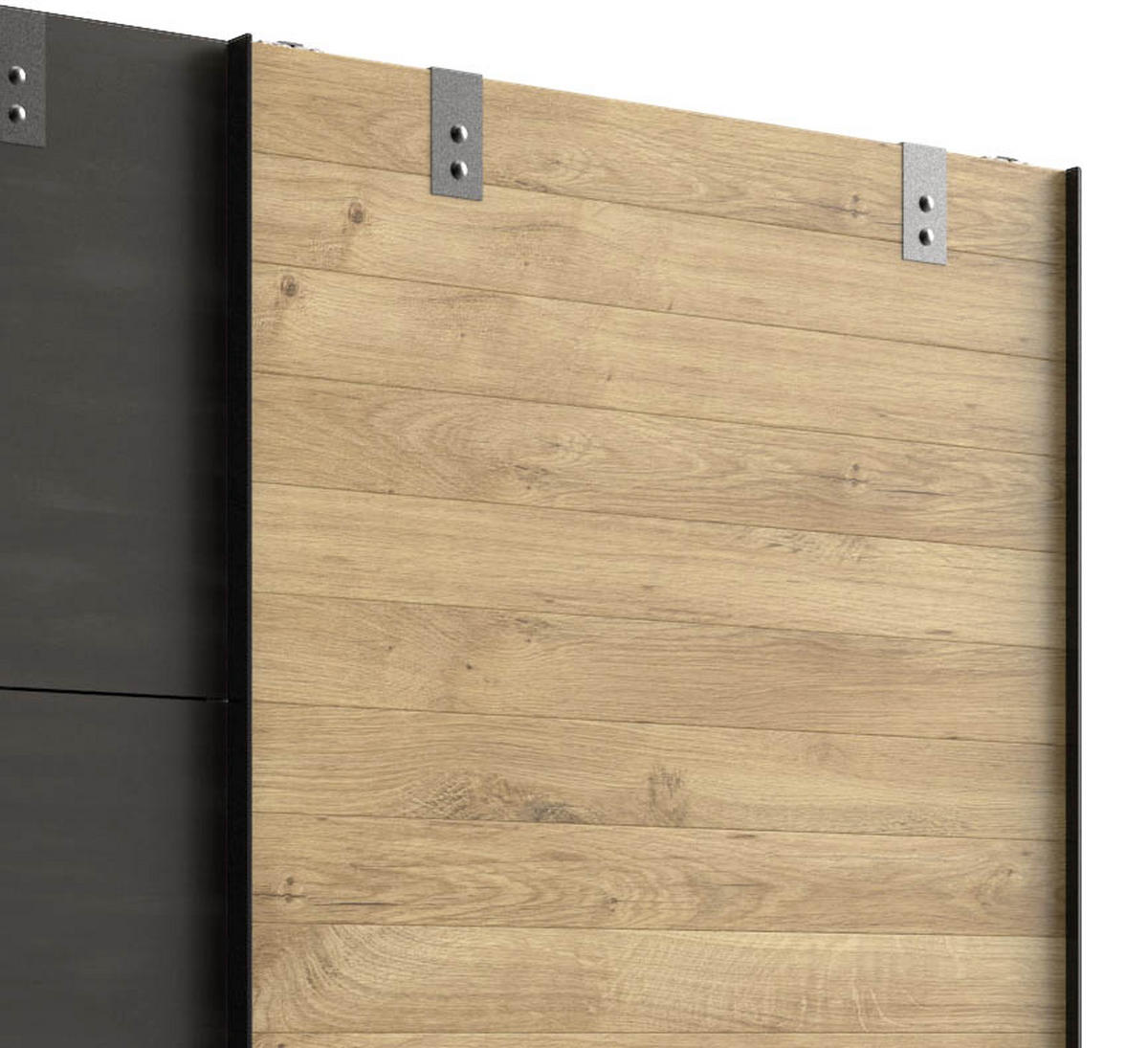 SCHWEBETÜRENSCHRANK in Graphitfarben, Eichefarben  - Eichefarben/Graphitfarben, Basics, Holzwerkstoff/Metall (200/218/65cm) - MID.YOU