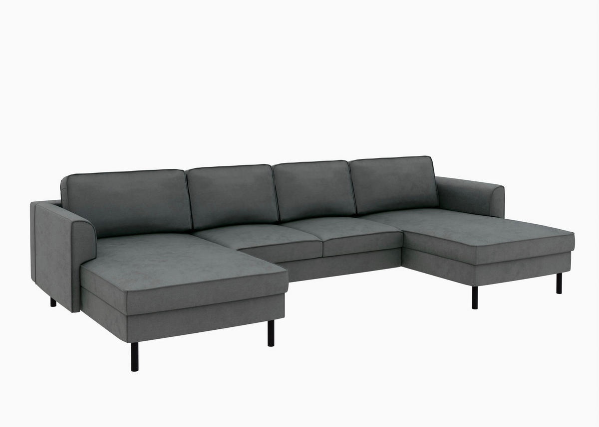 WOHNLANDSCHAFT Anthrazit Struktur  - Anthrazit/Schwarz, MODERN, Textil/Metall (161/306/161cm) - Trendmanufaktur