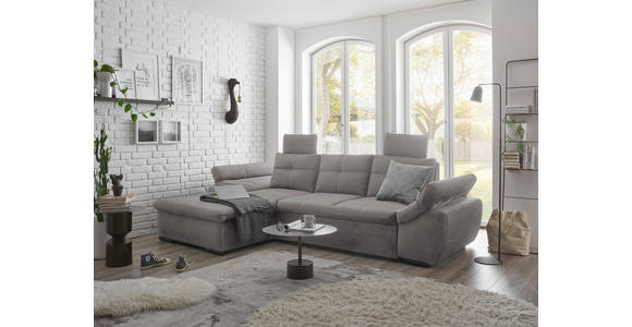 ECKSOFA in Mikrovelours Hellgrau  - Hellgrau/Schwarz, KONVENTIONELL, Kunststoff/Textil (170/275cm) - Carryhome