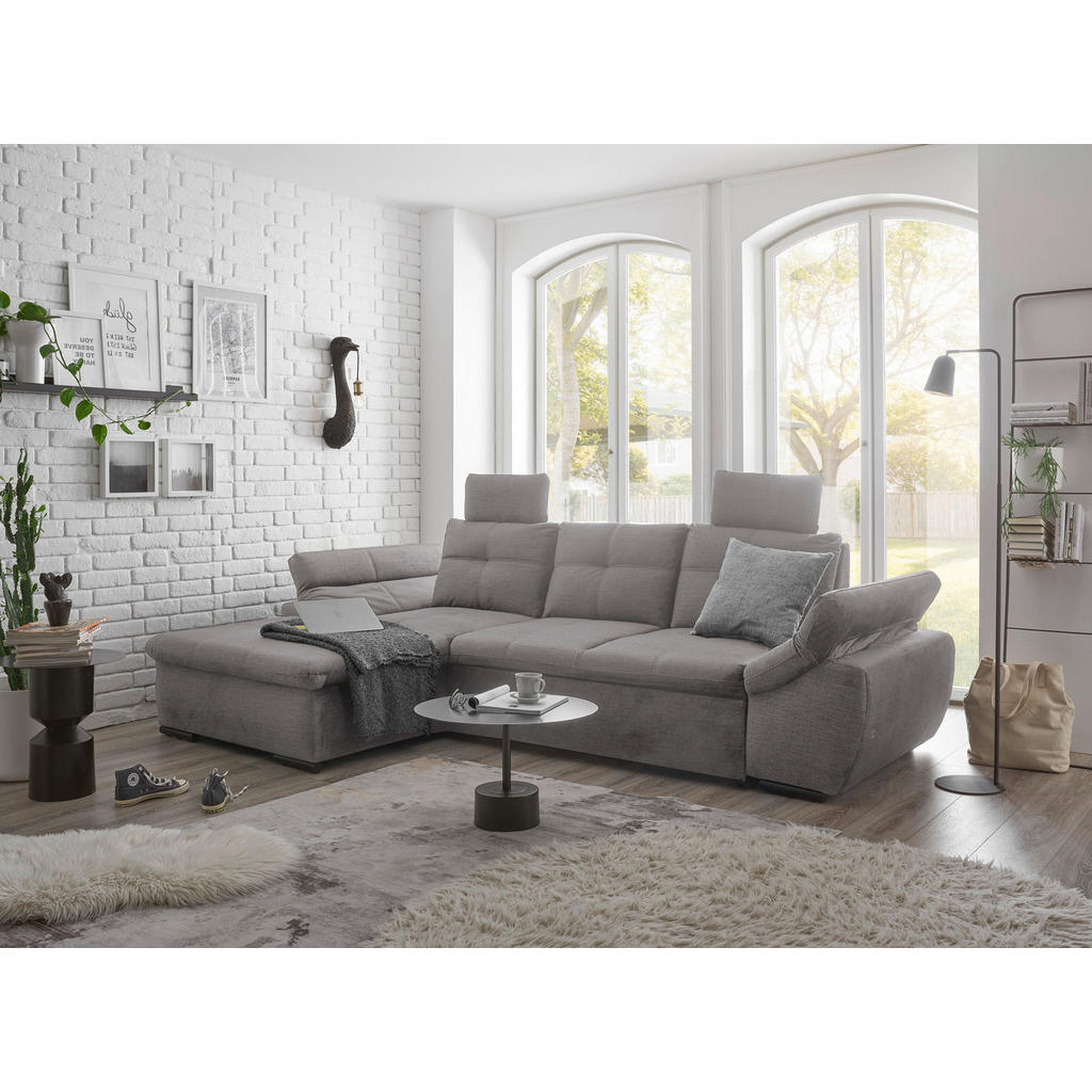 Thumbnail - Carryhome Ecksofa, Hellgrau, Textil, 4-Sitzer, Füllung: Schaumstoffflocken, Ottomane links, L-Form, 275x170 cm, Typenaus...