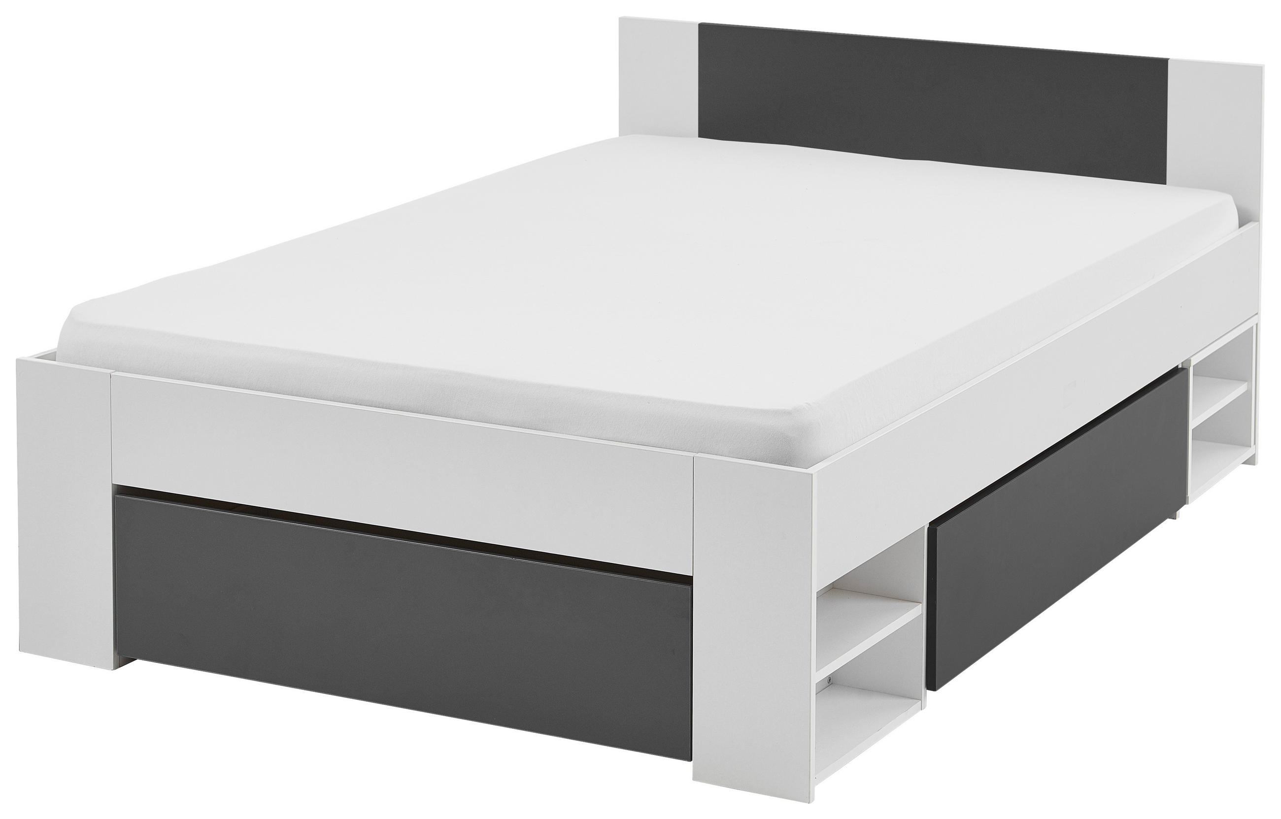 Stauraumbett Mit Bettladen 140 X200cm Azurro Anthrazit/weiß