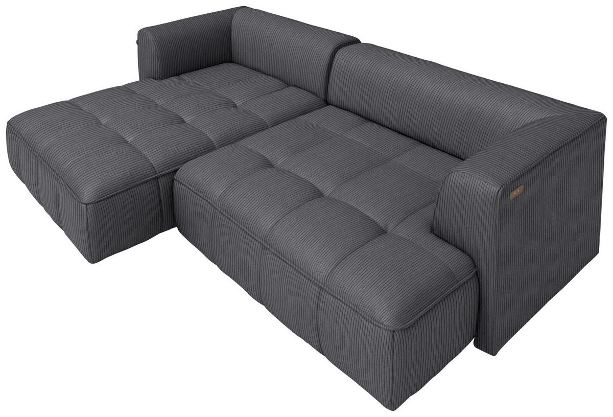 ECKSOFA Feincord Dunkelgrau  - Dunkelgrau/Schwarz, Design, Kunststoff/Textil (188/288cm) - Welnova