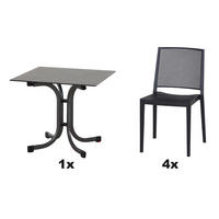 GARTENGARNITUR 4-teilig Stahl  - Anthrazit, Basics, Kunststoff/Metall (80/80/80cm) - Siena Garden