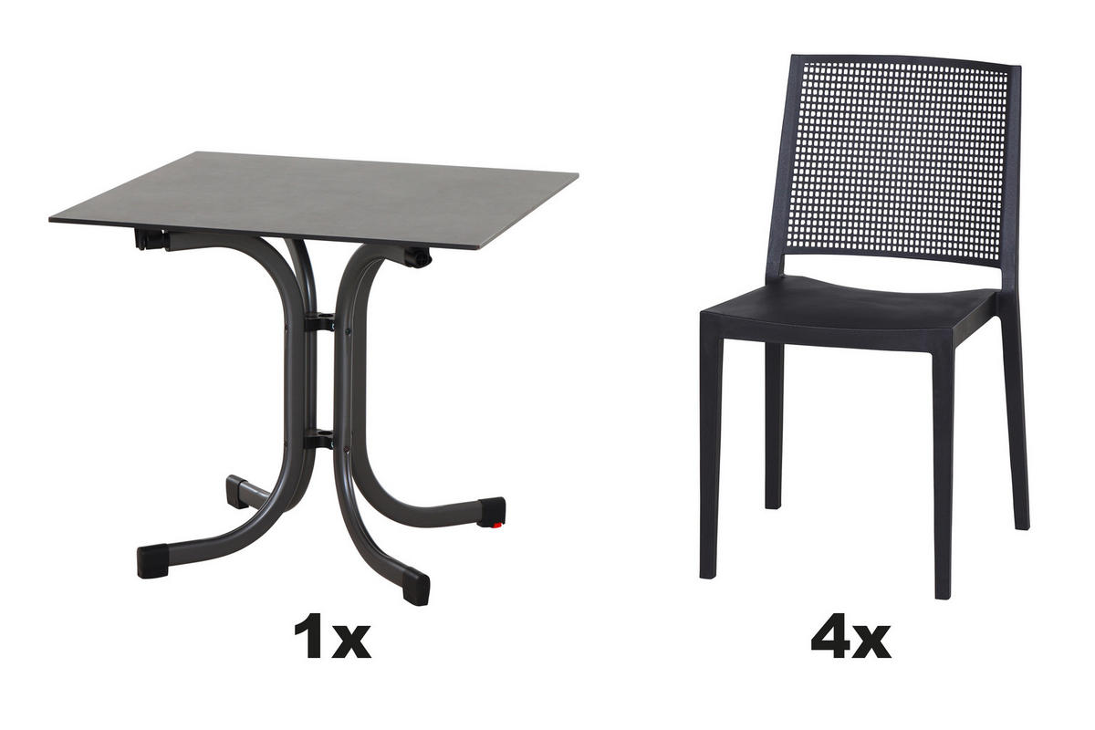 GARTENGARNITUR 4-teilig Stahl  - Anthrazit, Basics, Kunststoff/Metall (80/80/80cm) - Siena Garden