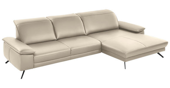 ECKSOFA in Echtleder Creme  - Creme/Schwarz, Design, Leder/Metall (328/193cm) - Dieter Knoll