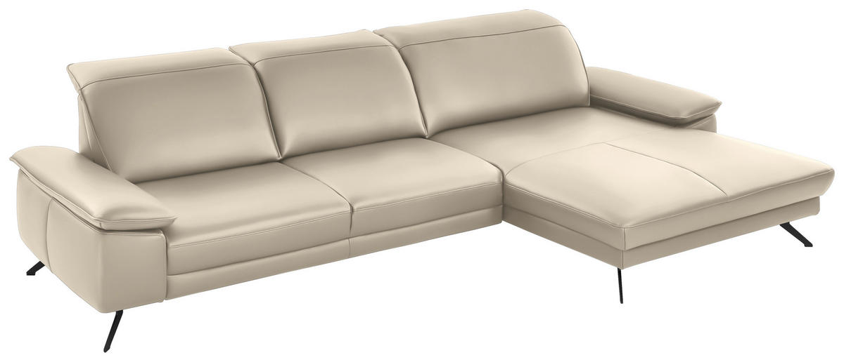 ECKSOFA in Echtleder Creme  - Creme/Schwarz, Design, Leder/Metall (328/193cm) - Dieter Knoll