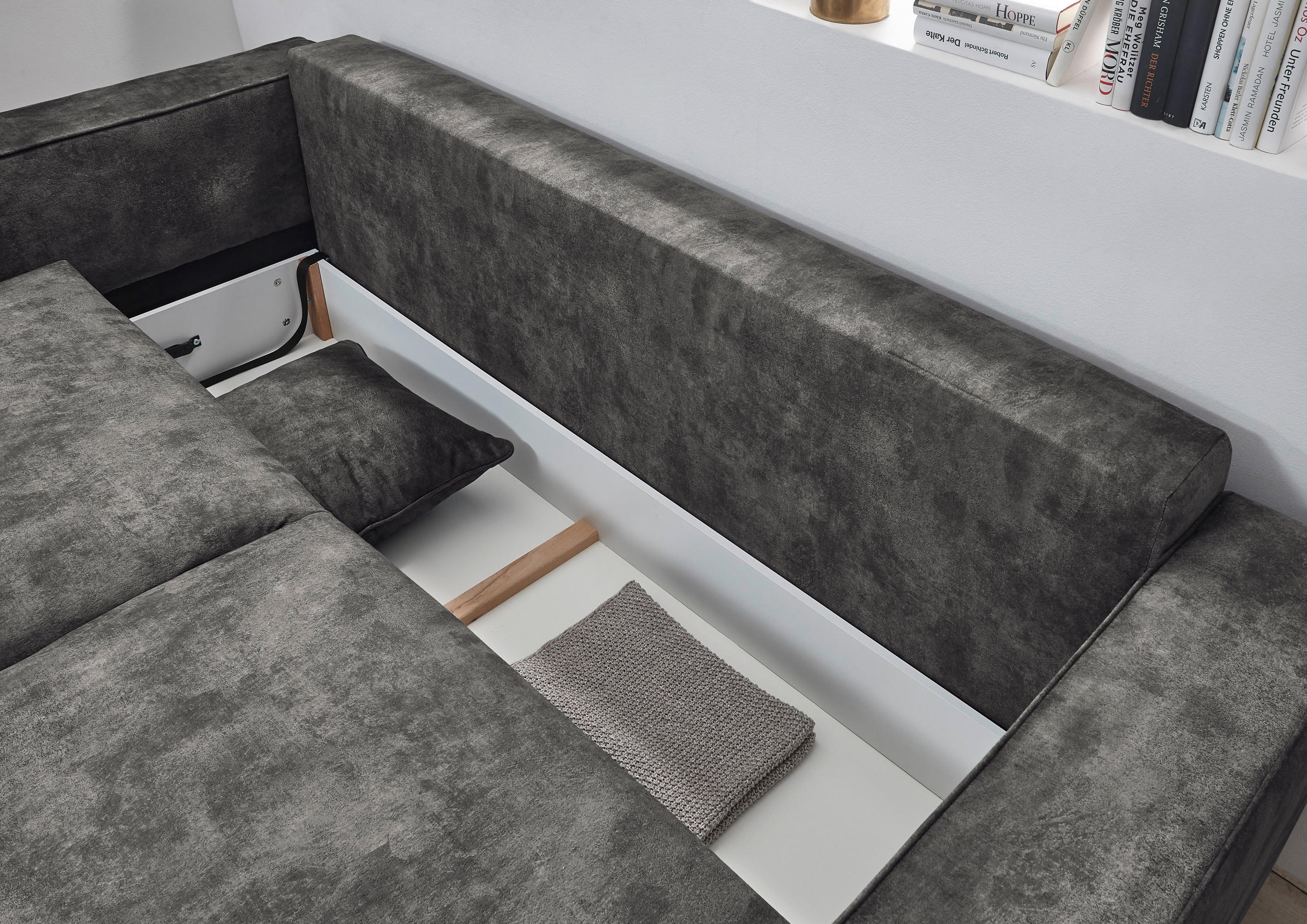 BÄDDSOFFA i mikrovelour antracit  - antracit, Modern, träbaserade material/textil (250/87/115cm) - MID.YOU