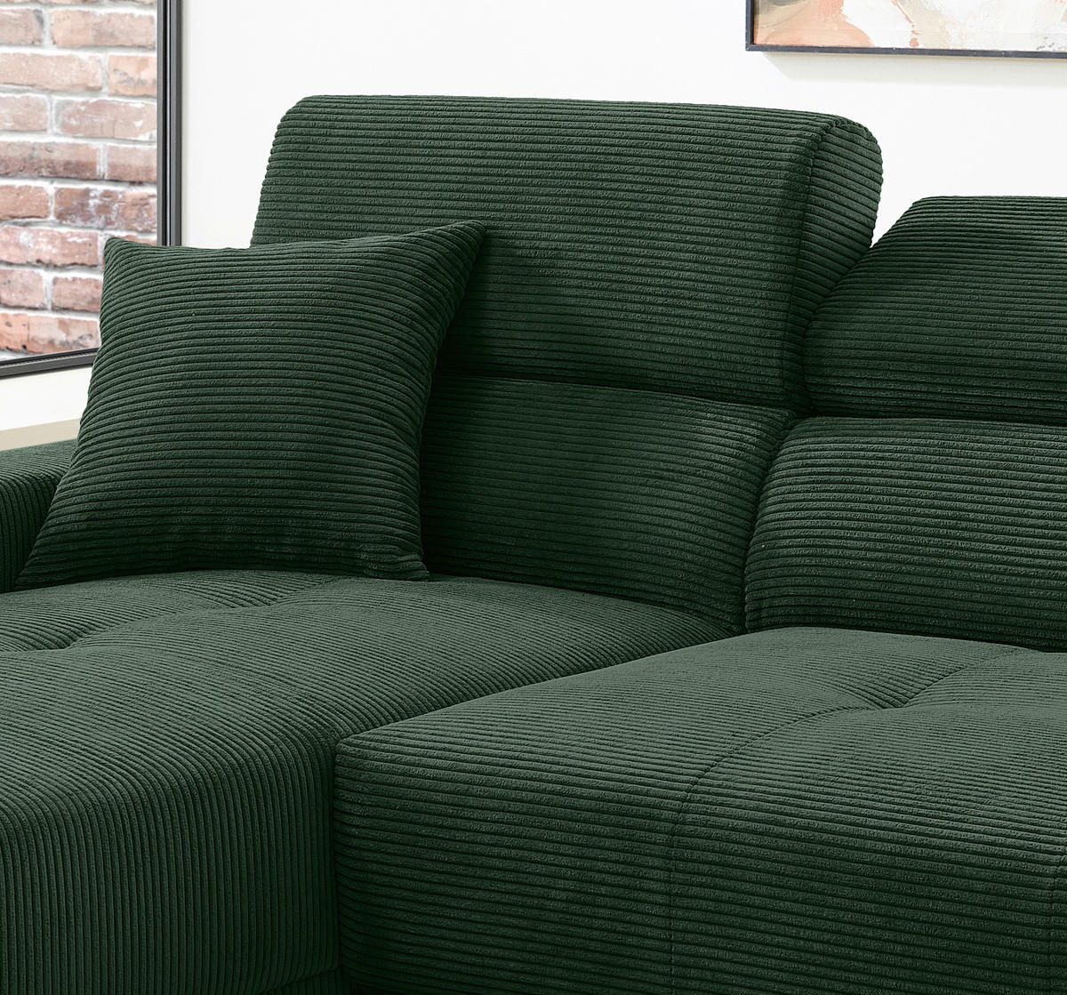 ECKSOFA Cord Dunkelgrün  - Dunkelgrün/Schwarz, Basics, Textil/Metall (183/250cm) - Livetastic