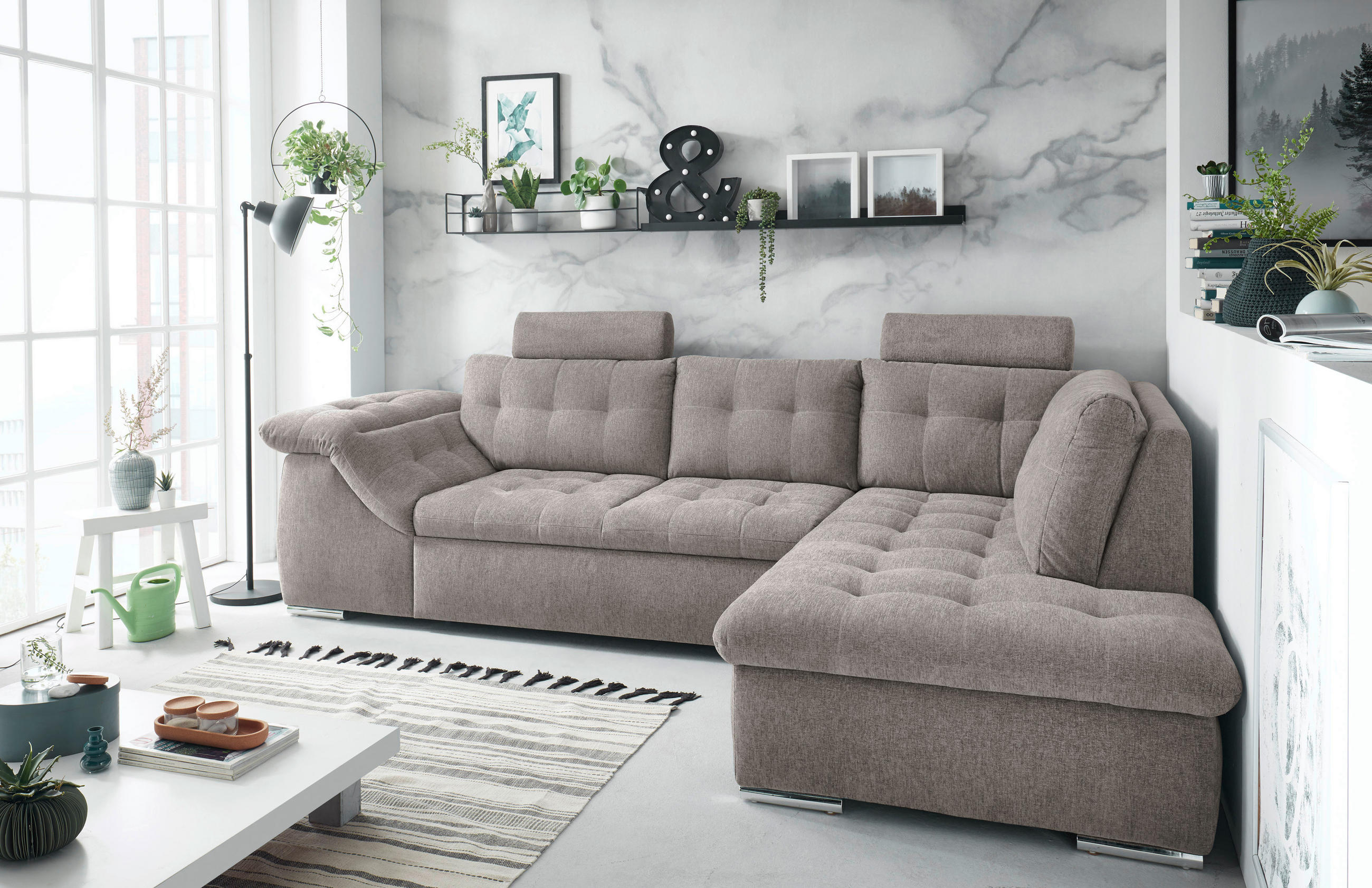ECKSOFA in Mikrovelours Beige  - Beige, Konventionell, Holzwerkstoff/Kunststoff (283/193cm) - MID.YOU
