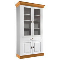 VITRINE in massiv Kiefer Weiß, Bernsteinfarben  - Bernsteinfarben/Weiß, ROMANTIK / LANDHAUS, Glas/Holz (108/202/45cm) - Boxxx