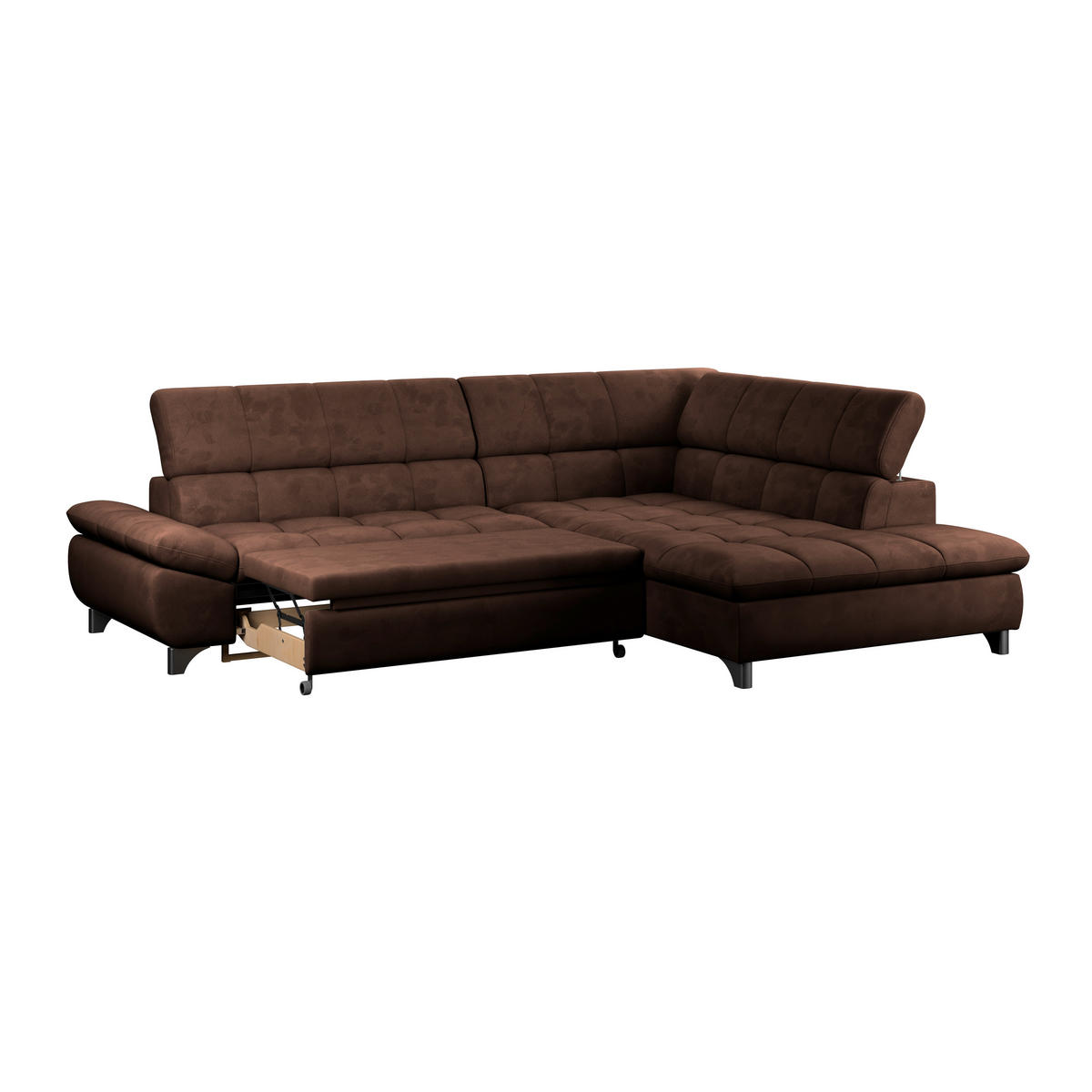 ECKSOFA Braun Chenille  - Chromfarben/Braun, KONVENTIONELL, Textil/Metall (312/234cm) - Livetastic