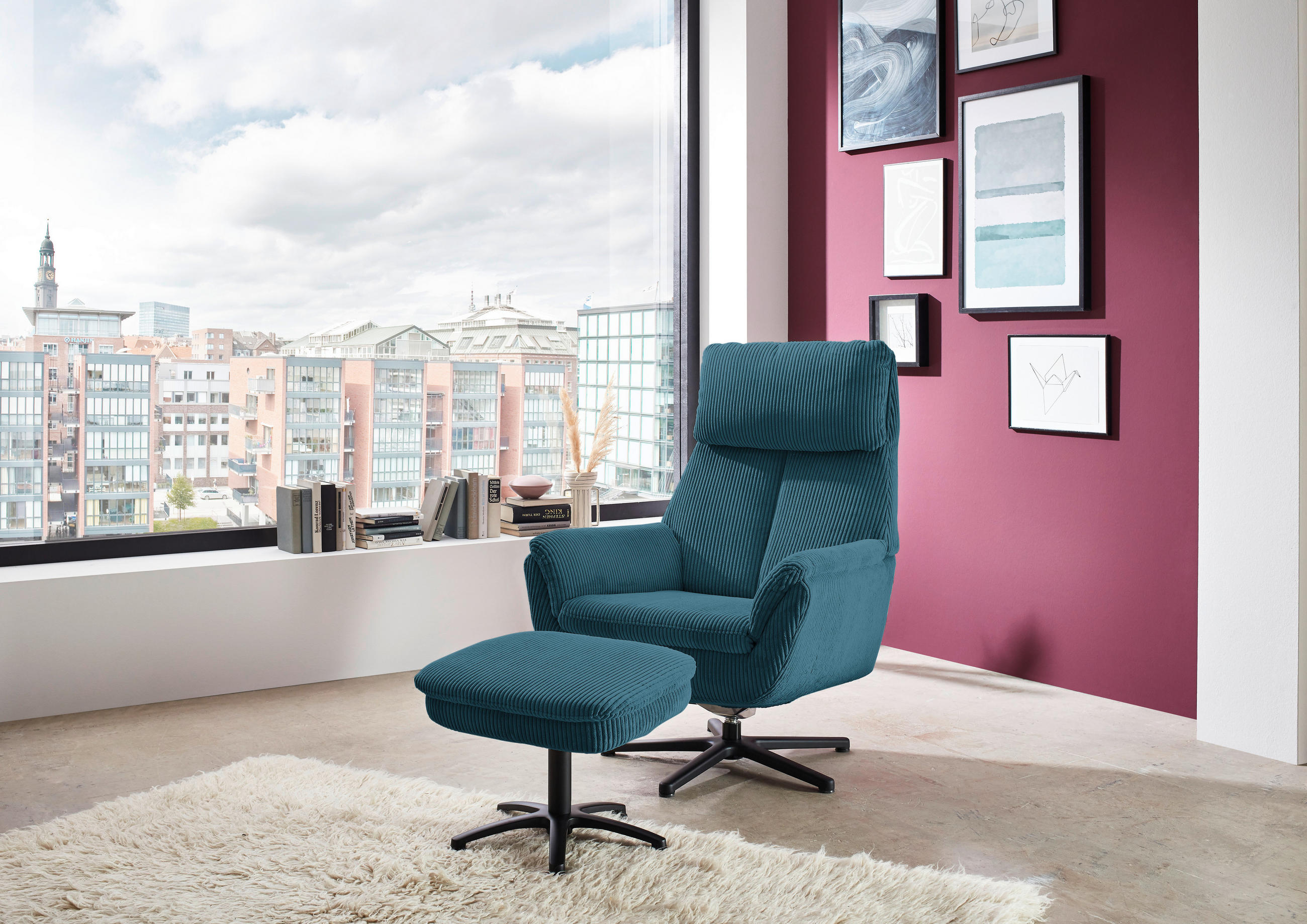 RELAXSESSEL in Textil Petrol  - Petrol/Schwarz, Design, Textil/Metall (79/108/89cm) - Beldomo Style