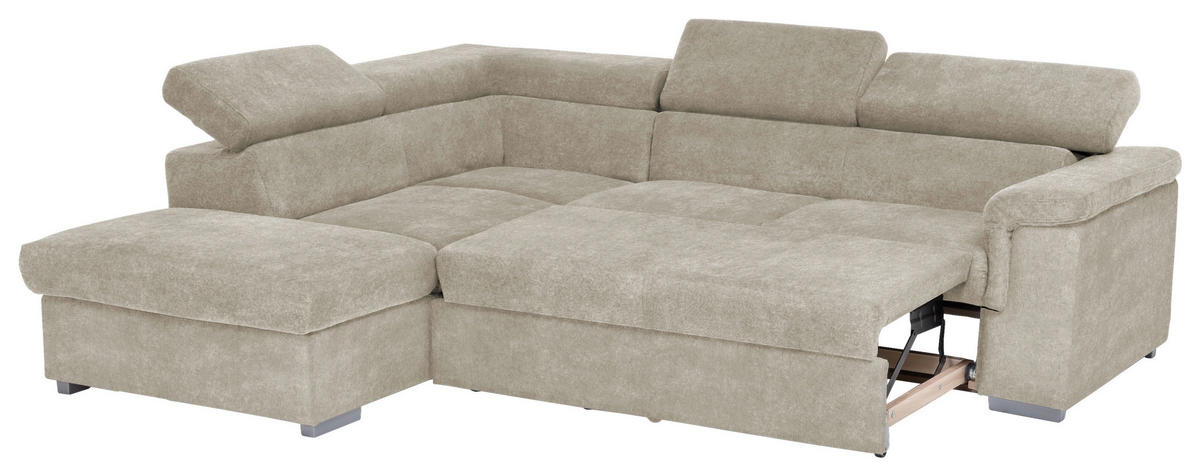ECKSOFA Platinfarben Flachgewebe  - Platinfarben, Basics, Holz/Textil (217/252cm) - MID.YOU