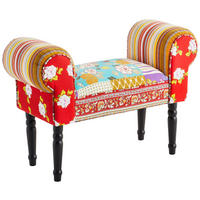HOCKER Leinenoptik Kiefer Multicolor, Schwarz  - Multicolor/Schwarz, Trend, Holz/Textil (76/54/30cm) - Xora