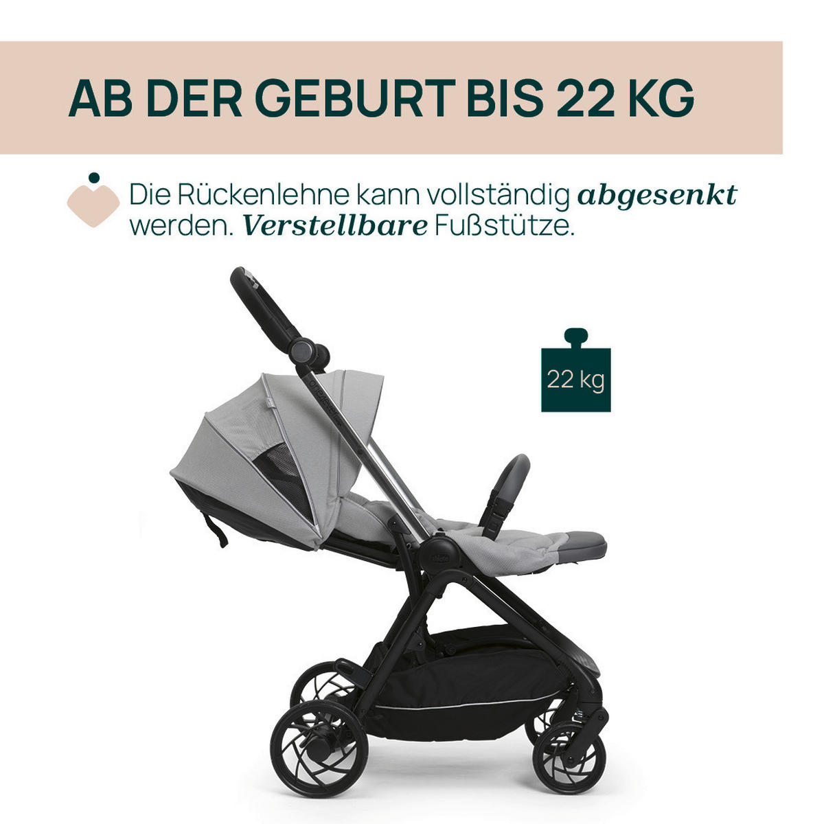 BUGGY One4ever Lounge  - Grau, Basics, Textil/Metall (51/99-109/78cm) - Chicco