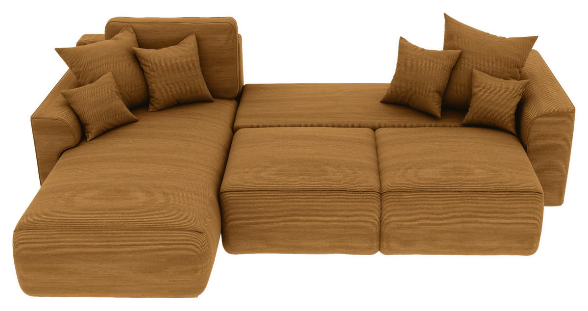 ECKSOFA in Cord Rostfarben  - Chromfarben/Rostfarben, Konventionell, Kunststoff/Textil (195/293cm) - MID.YOU