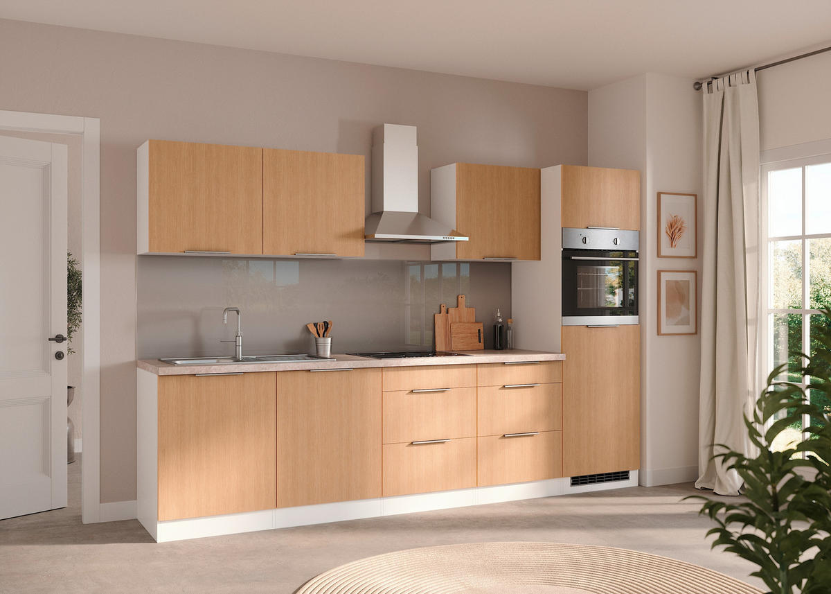 KÜCHENLEERBLOCK 300 cm   in Weiß, Eichefarben  - Eichefarben/Creme, LIFESTYLE, Holzwerkstoff/Metall (300cm) - Held