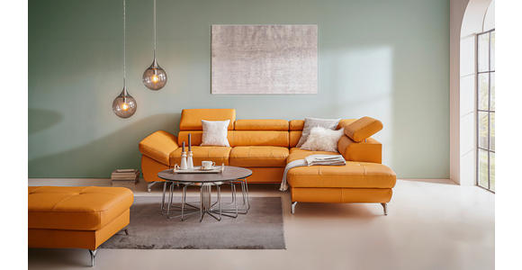 ECKSOFA Currygelb Echtleder - Currygelb/Silberfarben, Design, Leder/Metall (270/220cm) - Novel