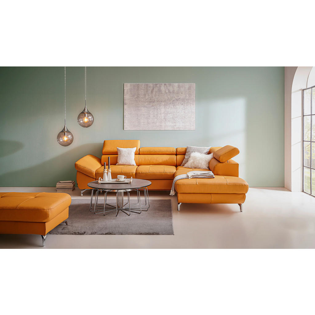 Thumbnail - Novel Ecksofa, Currygelb, Leder, Echtleder, 5-Sitzer, Ottomane rechts, L-Form, 270x220 cm, Lederauswahl, Hocker erhältli...