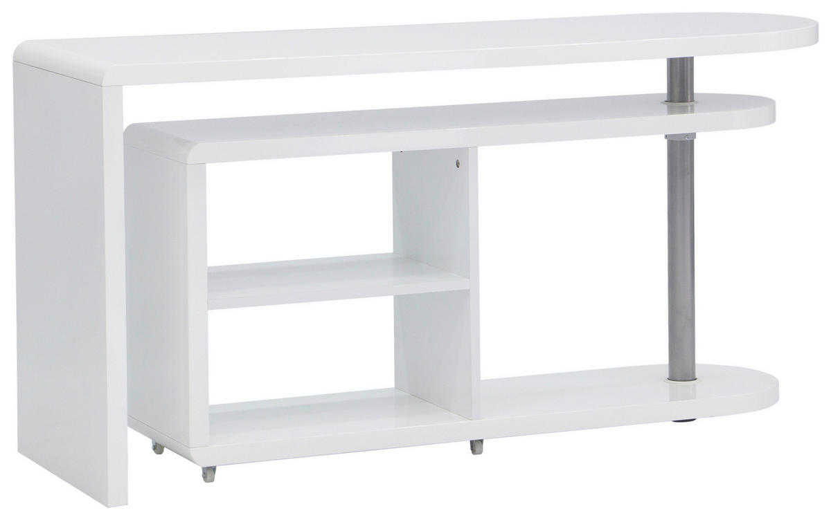 ECKSCHREIBTISCH  in Silberfarben, Weiß Hochglanz  - Weiß Hochglanz/Silberfarben, MODERN, Holzwerkstoff/Kunststoff (145/74.7/50cm) - MID.YOU